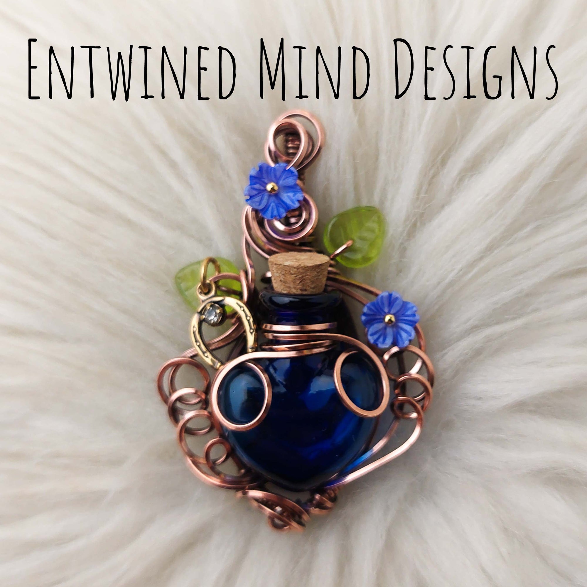 Horse Shoe Blue Potion Bottle Pendant