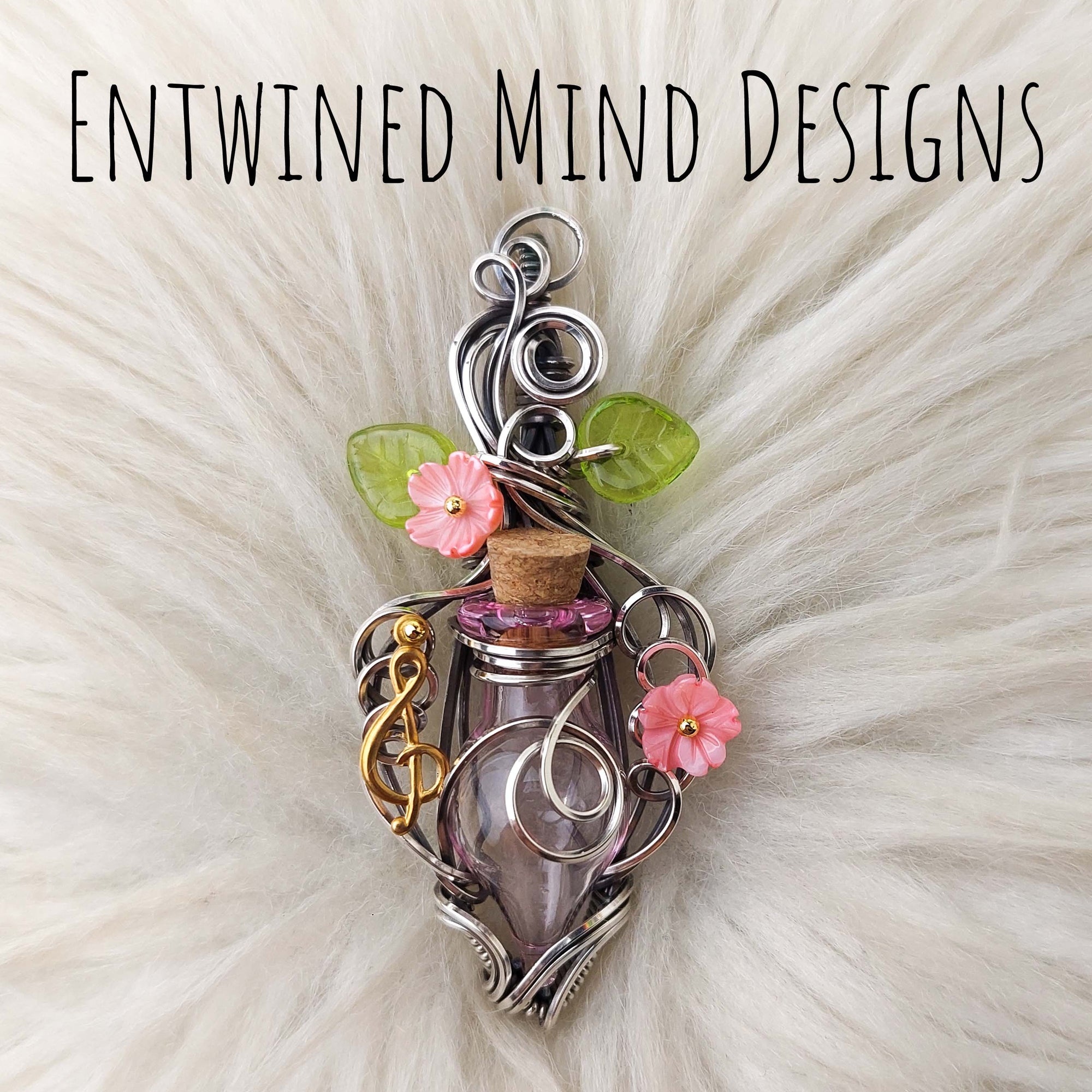 Pink With Music Note Potion Bottle Pendant In Sterling Silver