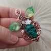 Malachite Skull Pendant In Copper