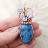 Blue Aventurine Skull Pendant In Copper