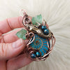 Mermaid And Glass Ammonite Pendant In Copper
