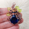 Cobalt Blue Potion Bottle And Owl Pendant