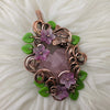 Rose Quartz Heart statement Pendant In Copper