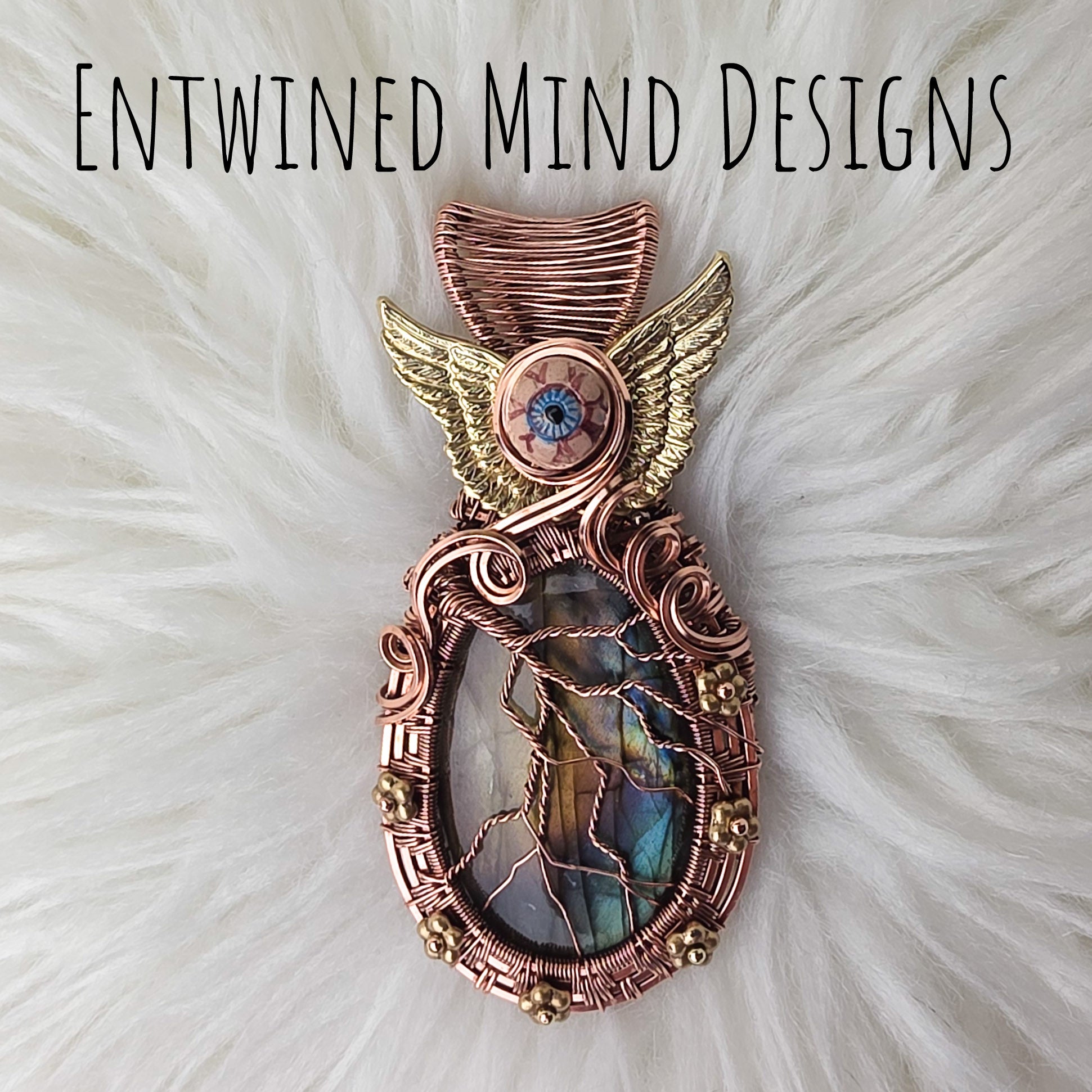 Flying Eye Labradorite Statement Pendant In Copper