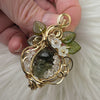 Moldavite Skull And Herkimer Diamond 14k Gold Filled Statement Pendant