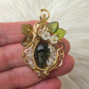 Moldavite Skull And Herkimer Diamond 14k Gold Filled Statement Pendant