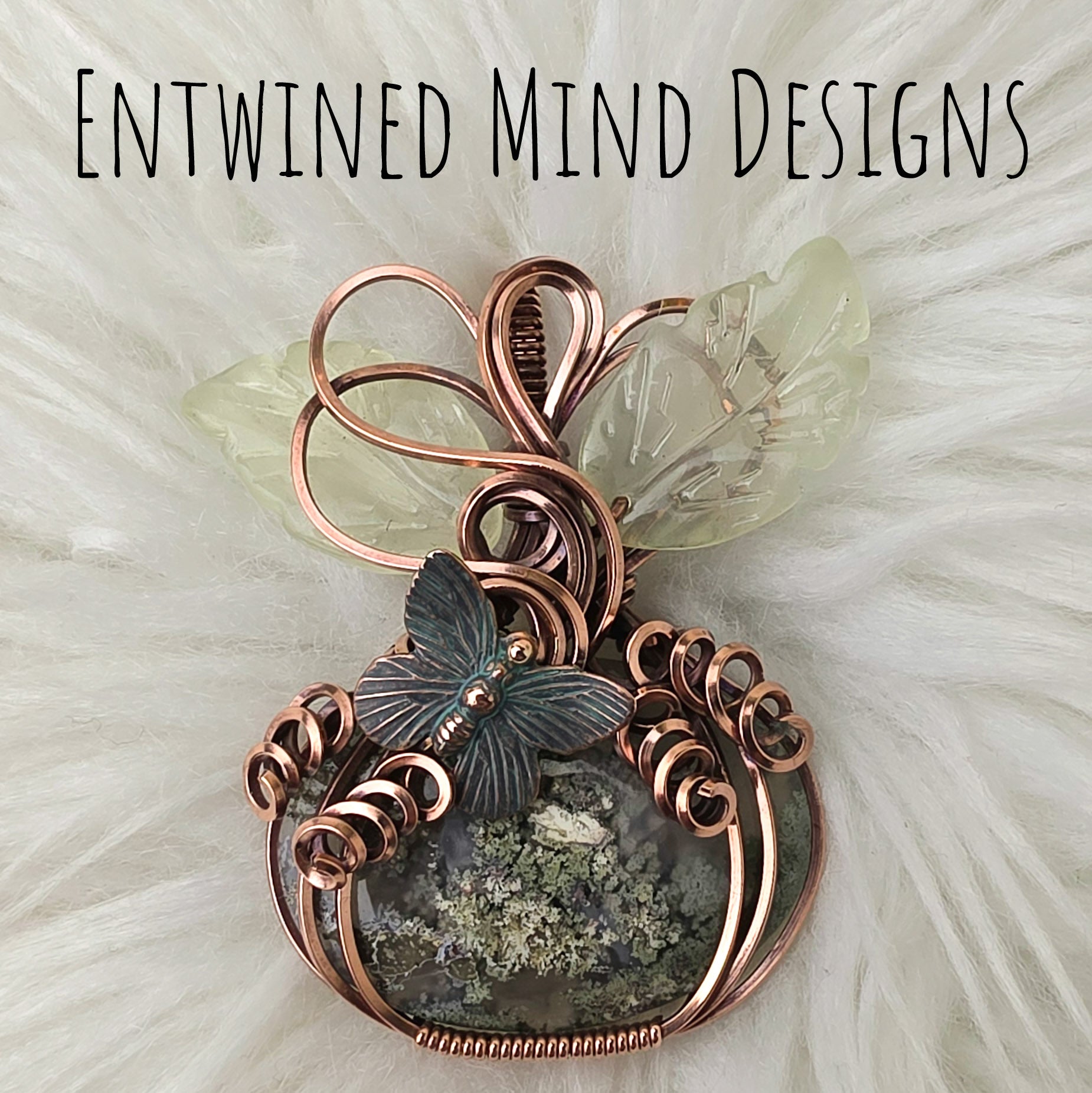 Moss Agate Pumpkin Pendant In Copper