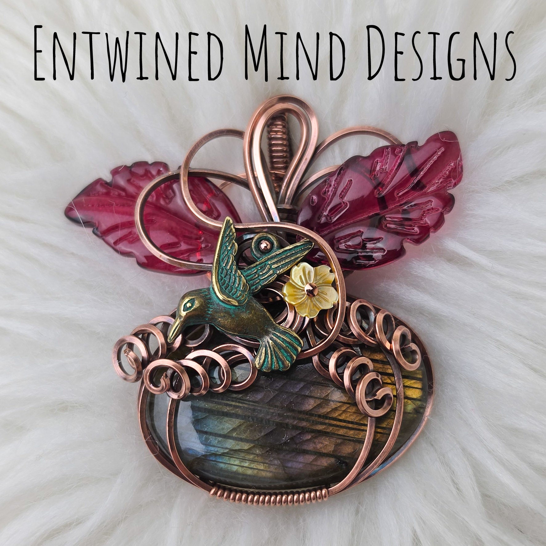 Rainbow Labradorite Pumpkin Pendant In Copper