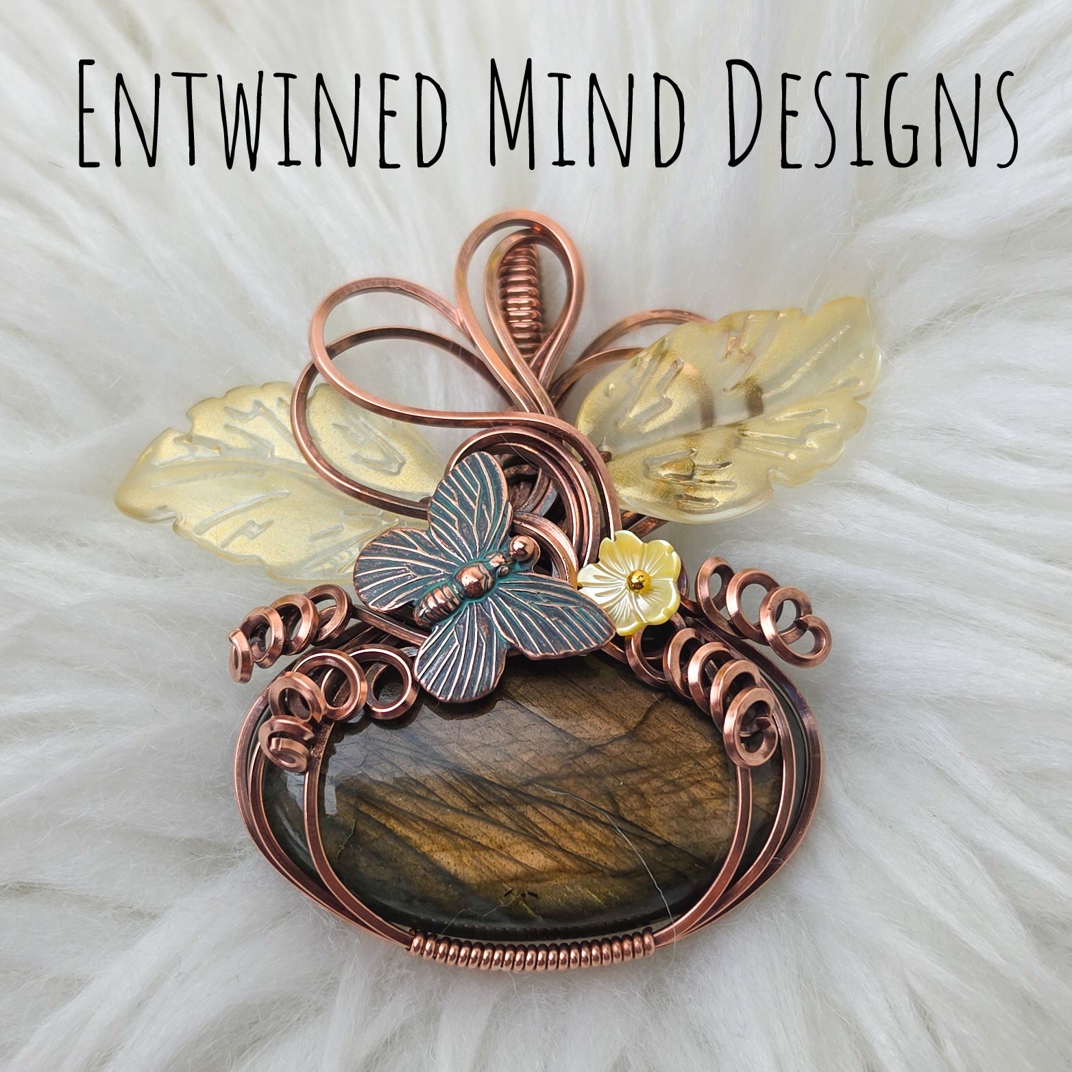 Gold Labradorite Pumpkin Pendant In Copper