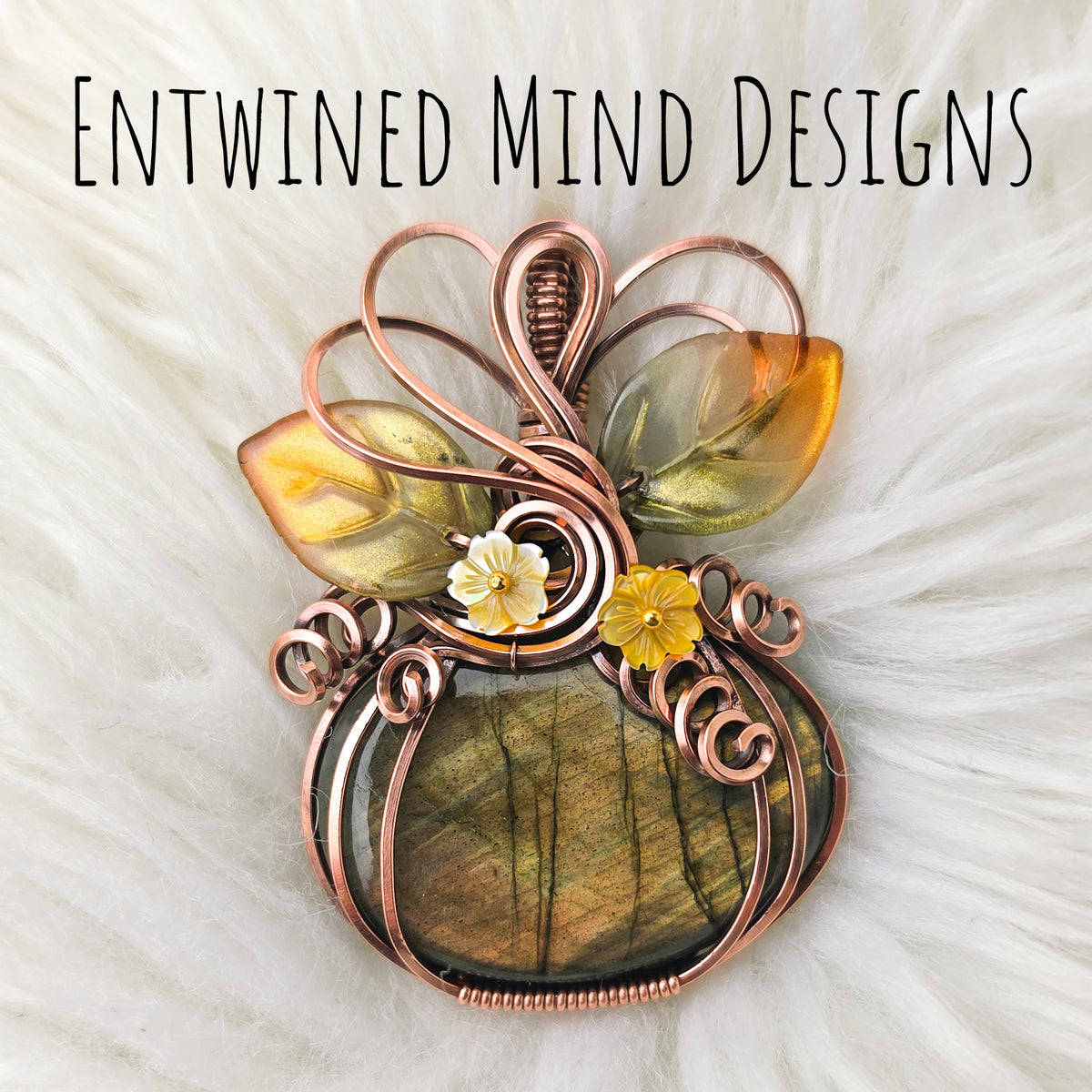 Gold Labradorite Pumpkin Pendant In Copper