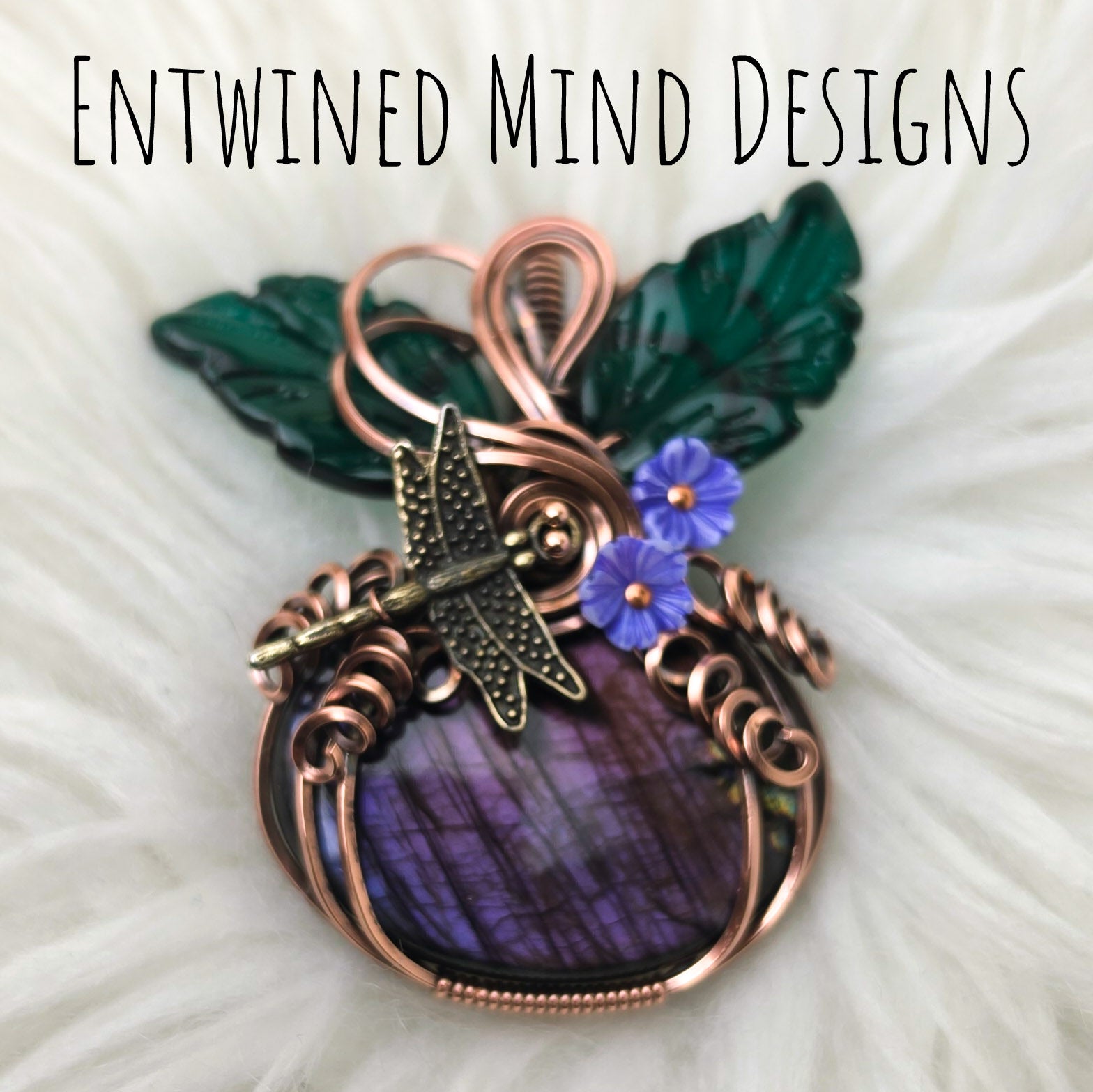 Purple Labradorite Pumpkin Pendant In Copper