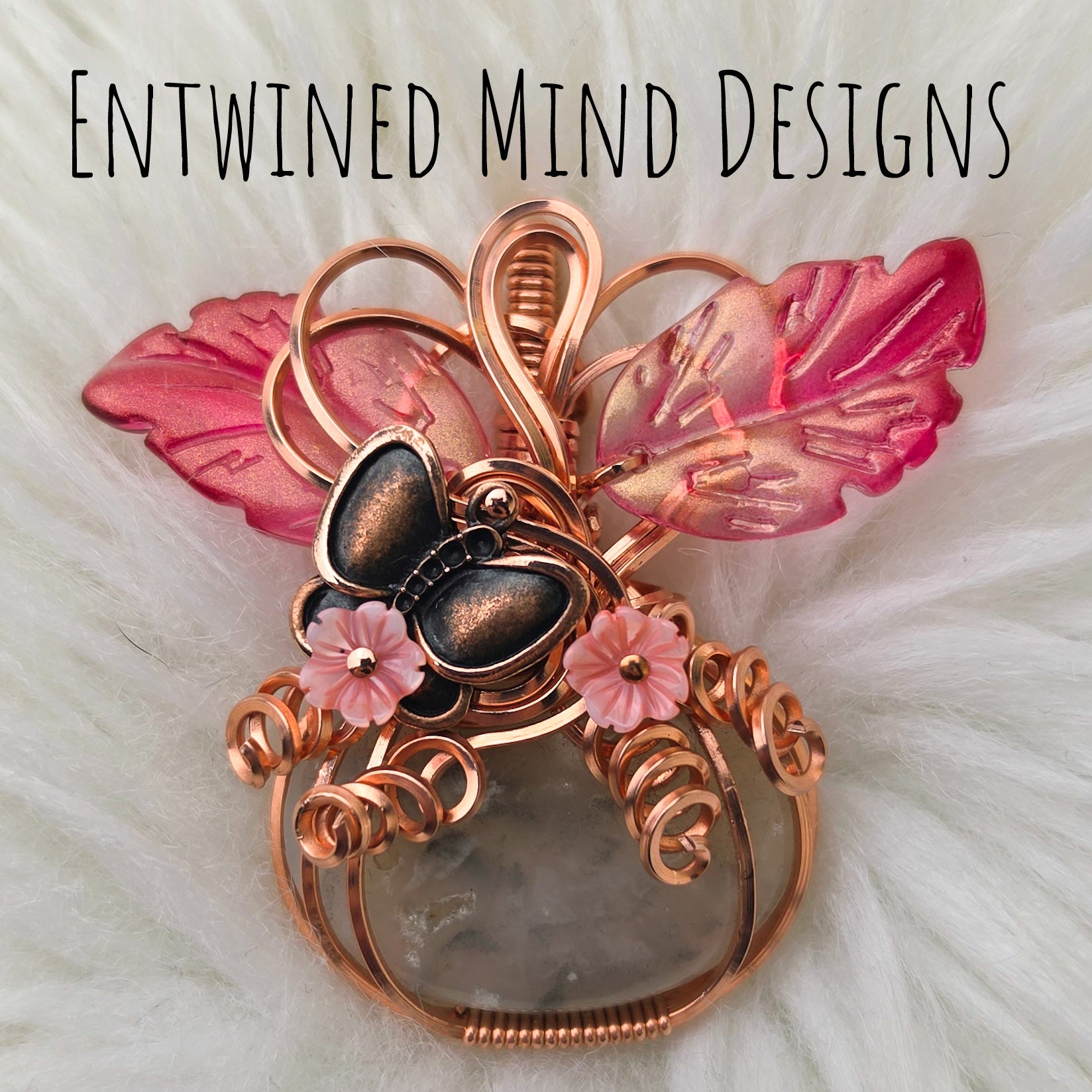 Plume Agate Pumpkin Pendant In Copper