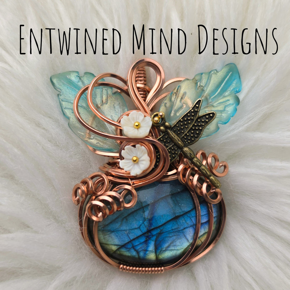 Blue Labradorite Pumpkin Pendant In Copper