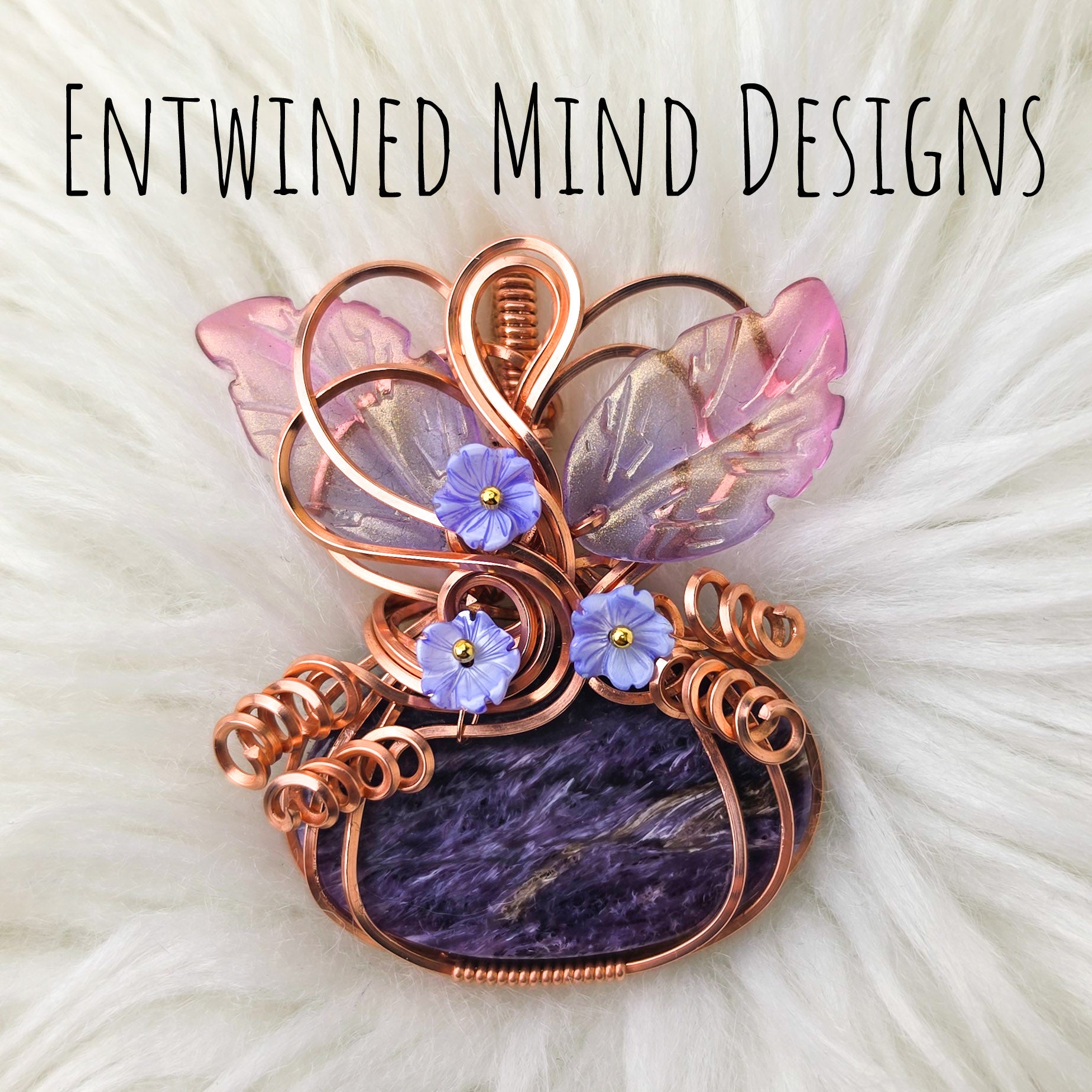 Purple Charoite Pumpkin Pendant In Copper