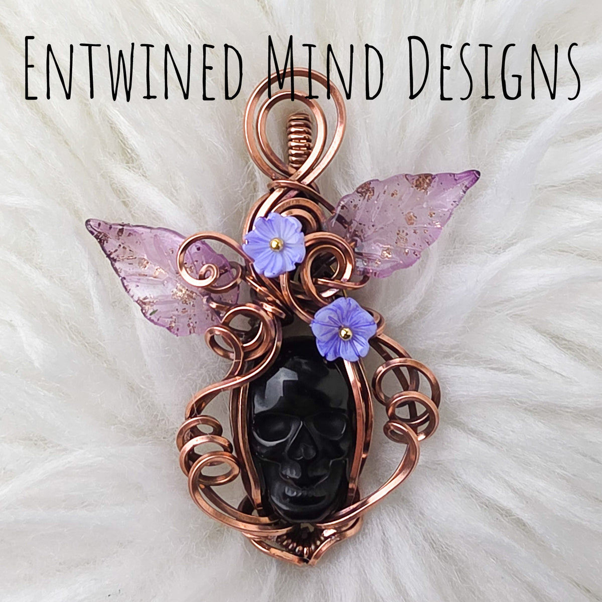 Obsidian Skull Statement Pendant In Copper