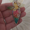 Dyed Fossilized Palm Root, Sterling Silver, and 14k Goldfilled Pendant