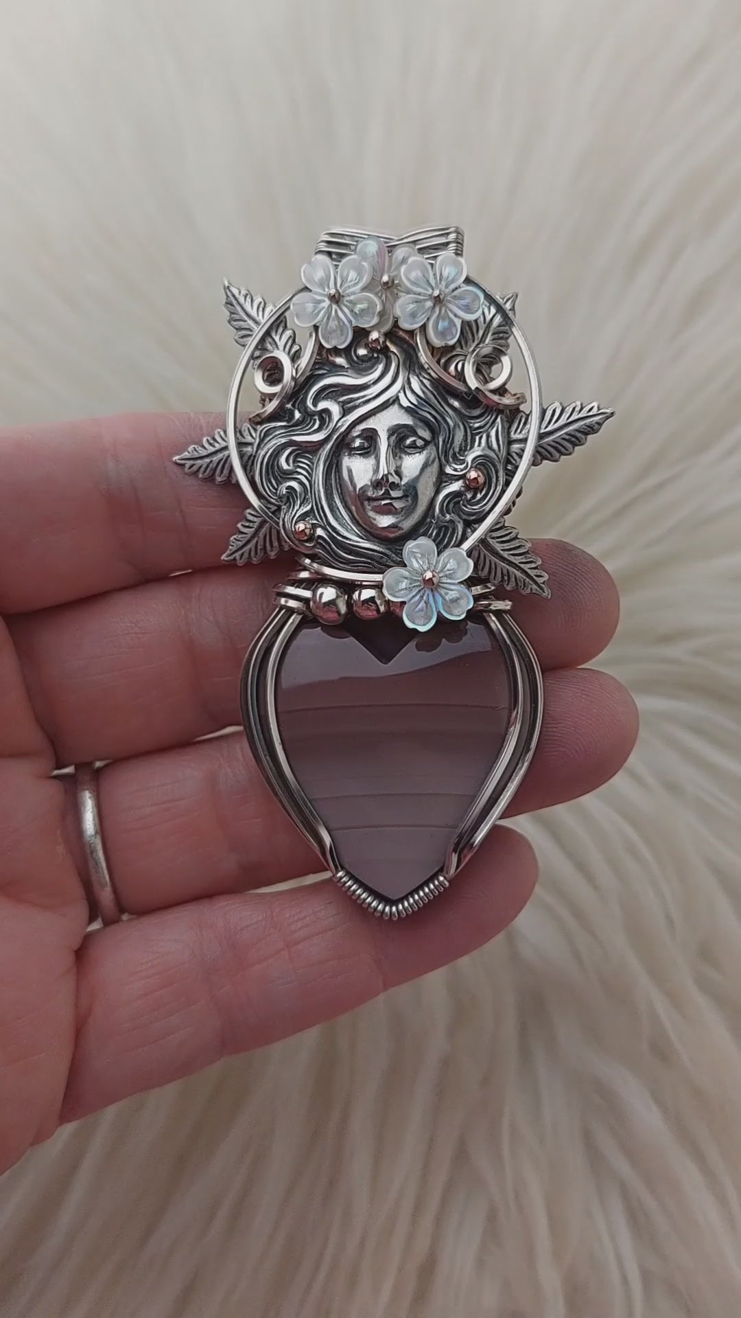 Imperial Jasper Goddess And Sterling Silver Heart Pendant