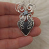 Artisan Cut Black Jade Actinolite And Sterling silver Heart Pendant