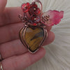 Tigers Eye And Copper Heart Statement Pendant