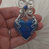 Large Artisan Cut Denim Lapis Lazuli Wire Wrapped Sterling Silver Heart Statement Pendant