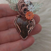 Artisan Cut Suture Ammonite  And Copper Heart Pendant