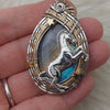 Unicorn and Labradorite Statement Pendant In Sterling Silver and 14k gold fill