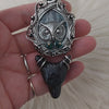 Agate Wolf And Owl Pendant In Sterling Silver
