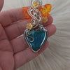Artisan Cut Inspration Mine Gem Silica Chrysocolla, Sterling Silver, And 14k Goldfilled Heart Pendant