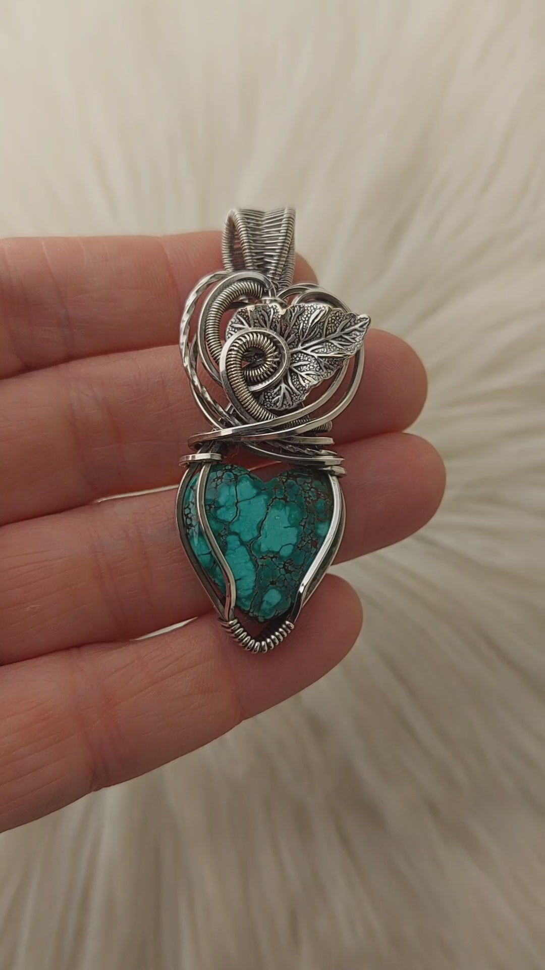 Open Sterling silver outlet heart pendant with turquoise on Silver chain Hand stampedNew Mexico studio