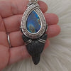 "Dire Wolf" Labradorite and Silver Sheen Obsidian Wolf Pendant In Sterling Silver