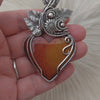 Artisan Cut Red/Yellow Jasper Wire Wrapped Sterling Silver Heart Statement Pendant