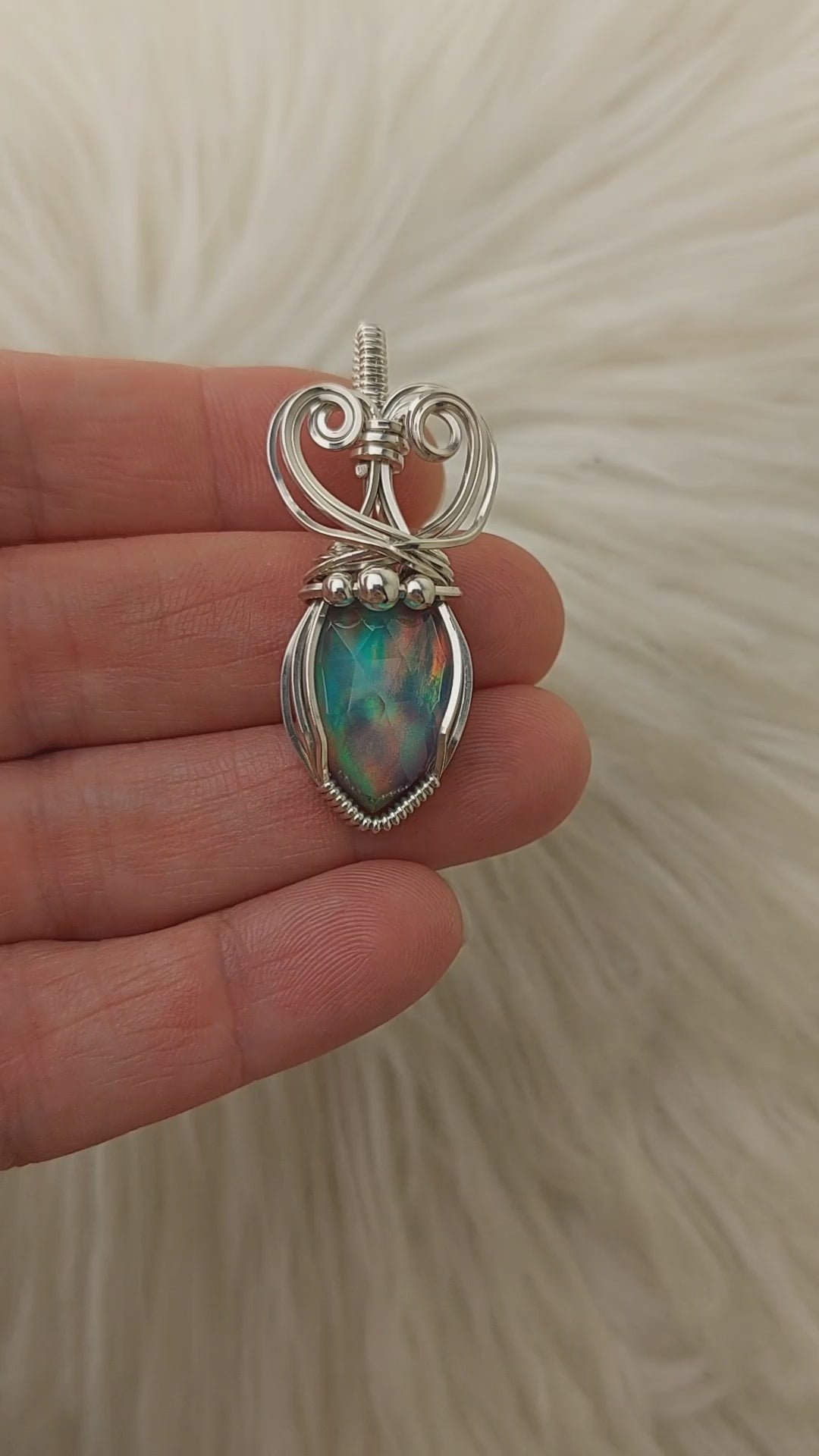 Aurora opal store Alien silver pendant